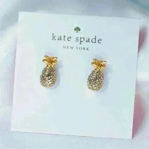 NWT Kate Spade By The Pool Pave Pineapple Stud Dainty Mini Earrings 14k Gold